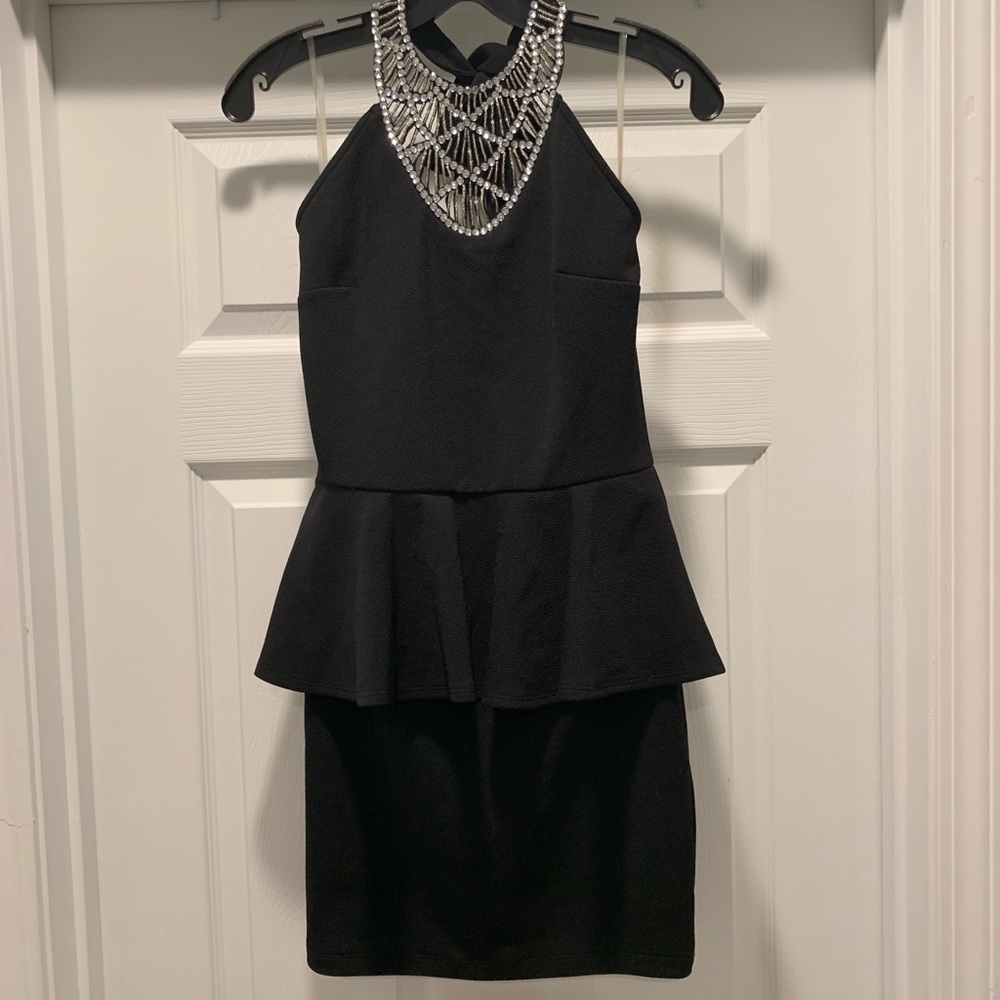 Black halter neck mini dress